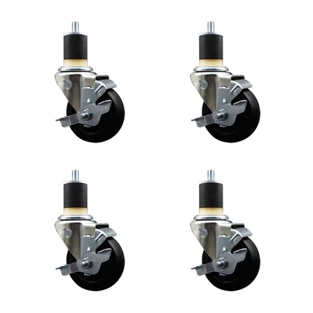 Service Caster 3.5'' SS Soft Rubber Swivel 1-7/8'' Expanding Stem Caster Set with Brake, 4PK SCC-SSEX20S3514-SRS-TLB-178-4